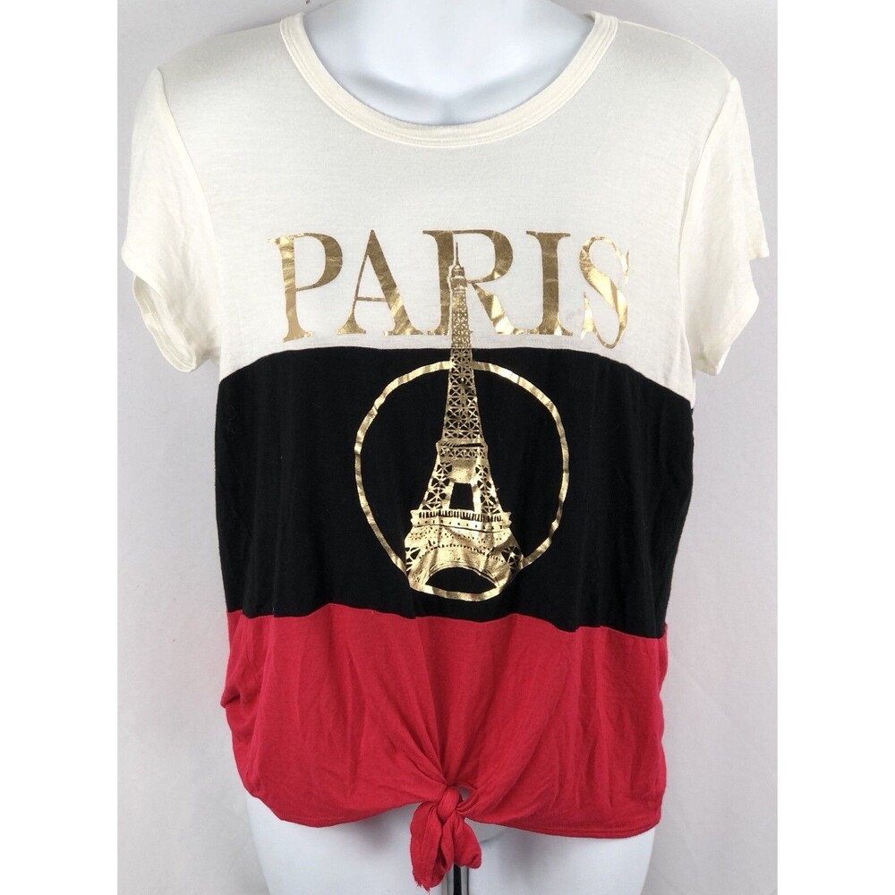 Vintage Tee M Red/Blk Paris Graphic Tie Knot Top 90's Y2K Grunge Punk Chic